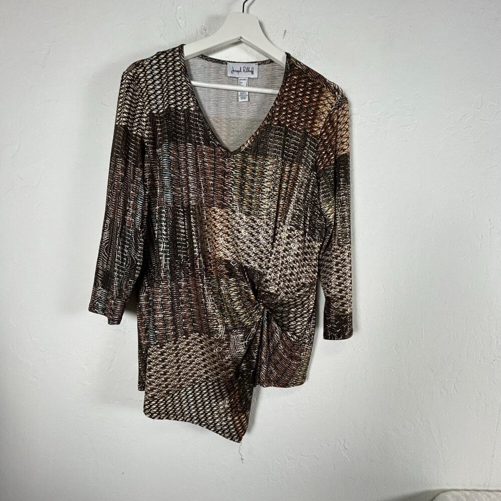 Joseph Ribkoff Womens Multicolor Asymmetrical Top Size 12 V-Neck 3/4 Sleeve